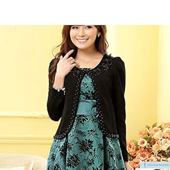 JK2.YY 春装梅花边钉珠<em>开衫</em>长袖短外套披肩外