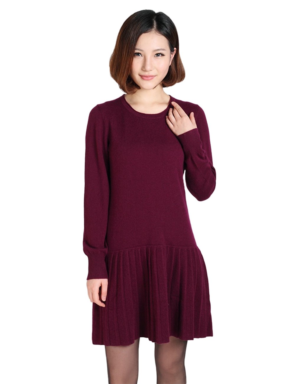 Chez-moi 诗慕华 女式 纯羊绒衫 纯色 圆领 套头