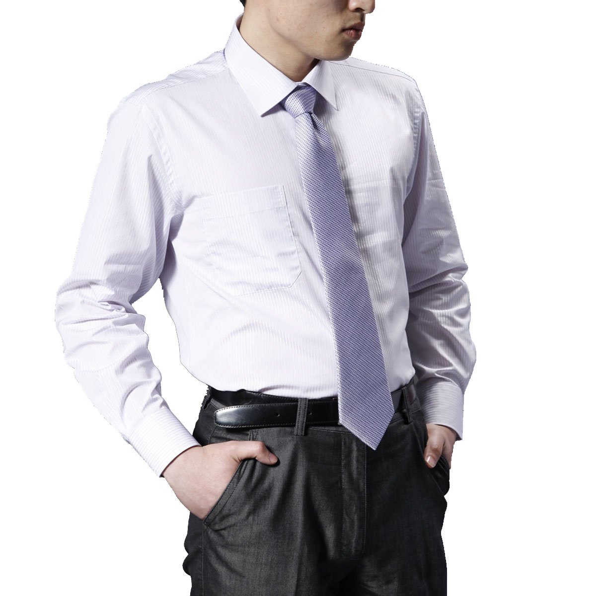 高端140支纱商务正装衬衫 白底紫条金银丝:亚